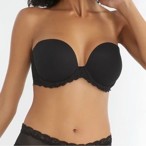 NWOT 32DD Black Natori Feathers Strapless Plunge Bra *w/out straps*